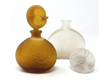 Lovely Pair Of Vintage Frosted Glass Perfume Bottles