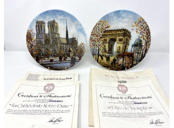 Limoges Ltd Edition Porcelain Plates: Larc De Triomphe, La Cathedrale Notre Dame