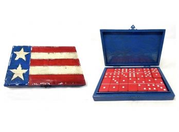 Rare Fitz And Floyd 1960s Patriotic Boxed Dominos Set