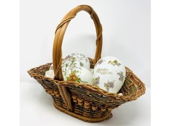 Antique Hand Blown Hand Painted Milk Glass Easter Eggs