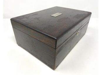 Antique Wooden Humidor With Milk Glass Lining