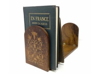 Antique Inlaid Wood Folding Bookends