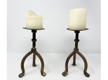 Pair Of Vintage Iron Pillar Candle Holders