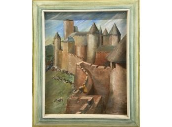 Vintage Oil Painting Of Castle In Carcasonne, France