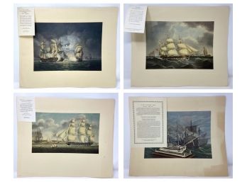 Set Of Four Vintage Naval Prints Depicting 18th And 19th Century Ships