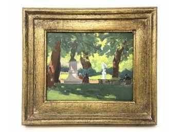 Vintage Impressionist Painting Of Scene In Park - Oil On Board