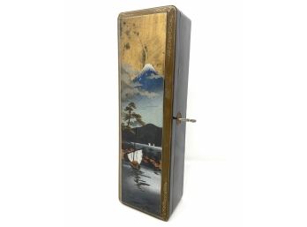 Hand Painted Vintage Japanese Lacquer Box - Mount Fuji - With Original Key