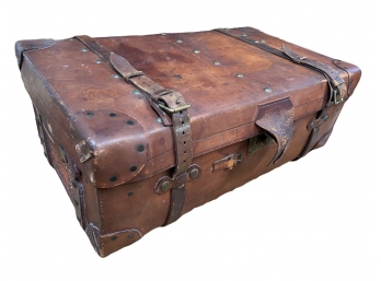 Fabulous Large John Pound & Co Of London Old Leather Travel Trunk Circa 1890s