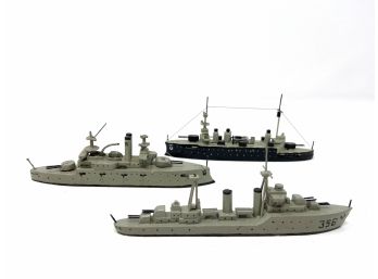 Three 1940s Handmade World War II Model Ships: Wisconsin, Liberty, Porter