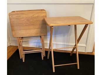 Wooden TV Tray Table Set With Stand