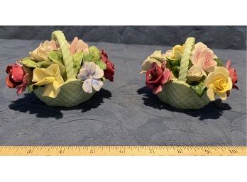 Adderley - Pair Of Porcelain Flower Baskets - Made In England