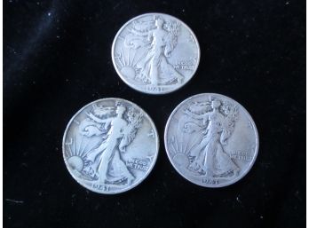 3 1941 U.S. Walking Liberty Silver Half Dollars, P, S, D