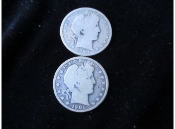 1900 P, 1901 P U.S. Barber Silver Half Dollars