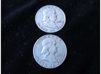 1953 D, 1954 S U.S. Franklin Silver Half Dollars