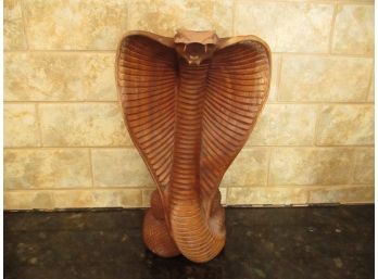 Intricately Hand Carved Wood Cobra