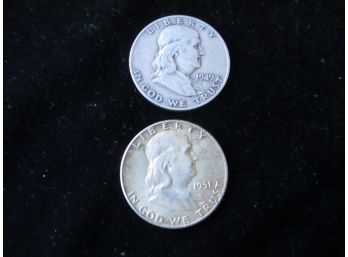 1949 D, 1951 P U.S. Franklin Silver Half Dollars