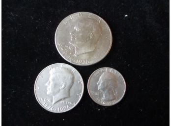 3 1976 U.S. Bicentennial Coins, $1, Half And Quarter