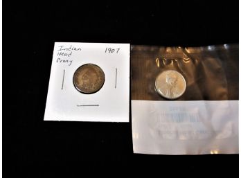 1907 U.S. Indian Head Penny, 1943 U.S. Steel Lincoln Penny