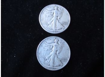 1942 S & 1942 P U.S. Walking Liberty Silver Half Dollars