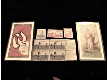 U.S. & Foreign Stamps And 2 Prayer Cards