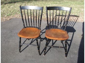 Two Black & Maple Set Of Vintage Hitchcock Chairs