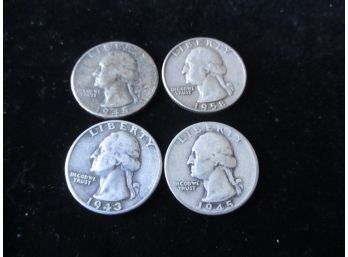 4 U.S. Washington Quarters, 1 1943, 2 '45, 1 '58