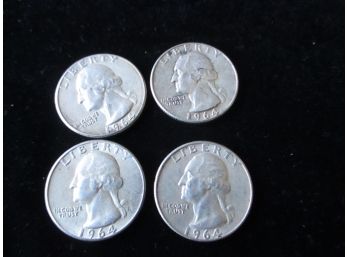 4 1964 U.S. Washington Silver Quarters