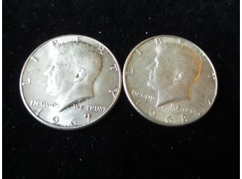 1967 P And 1968 D U.S Kennedy Silver Half Dollars