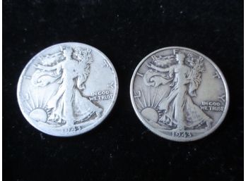 2 1943 D U.S. Walking Liberty Silver Half Dollars