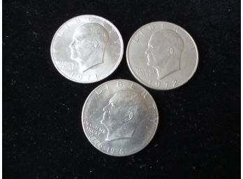 3 U.S. Eisenhower Dollars, 1971, '72, '76.