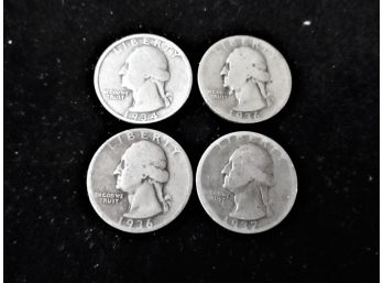 4 U.S. Washington Silver Quarters, 1934, '36, '37.