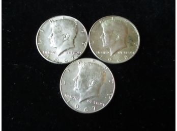 2 1967 P, 1968 D U.S. Kennedy Silver Half Dollars