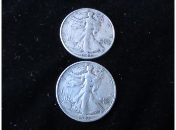 1943 D, 1943 P U.S. Walking Liberty Silver Half Dollars