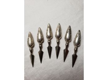 Set Of Six Antique Sterling Silver Corn Cob Spears