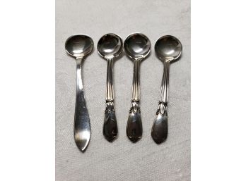 Four Antique Sterling Silver Salt Spoons