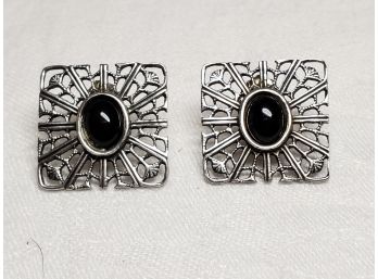 Vintage Sterling Silver Onyx Earrings