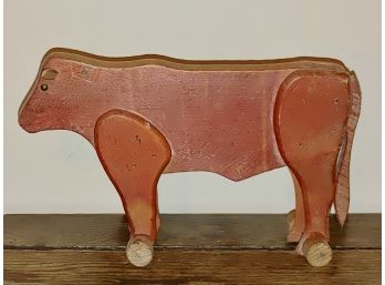 French Decorative Red Painted Wooden Bull