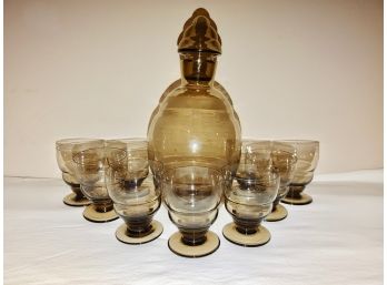 French Smoked Glass Cordial Set