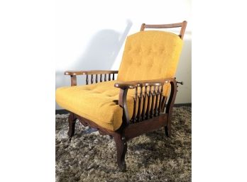 Antique Morris Chair With Turned Spindles & Golden Cushions