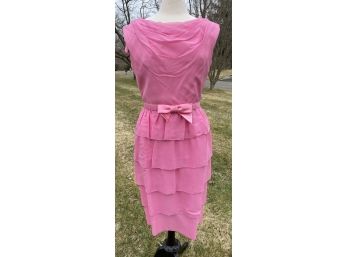 1950 Era Elinor Gray Pink Chiffon Overlay On Satin Dress  Belt Read's Fairfield Room Store ( Read Description