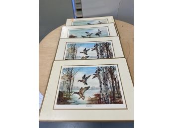 Set Of Four Cork Placemats With Waterfowl Depicted