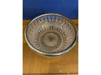 Vintage Glass Bowl With Silver Rim. Great Shape!!!