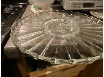 Large Glass Platter - Lots Of Grooves Here