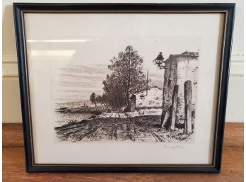 Vintage  Pencil Signed 'Candella' Etching Framed Under Glass