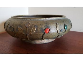 Vintage Jeweled Brass Bowl