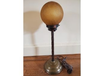 Very Cool MCM Brass Table Lamp With Crackle Glass Globe