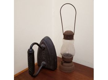 Antique Iron With Small Oil Lamp