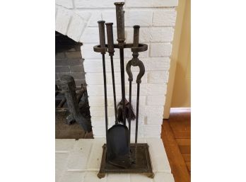 Vintage Heavy Brass Fireplace Tool Set