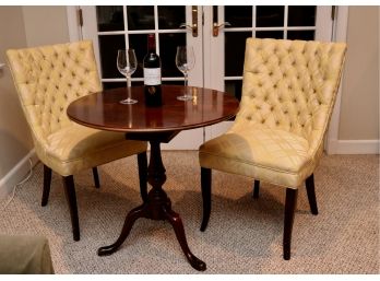 Mahogany Round Table And Canary Yellow Tufted Chairs