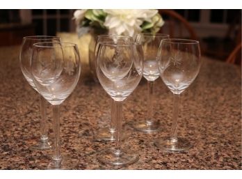 Set Of Six Wine Glasses With Etched Design